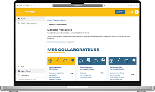 Interface du tableau de bord dirigeant AmHappy